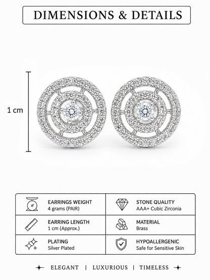 Rhodium Plated AD Stud Earrings for Women