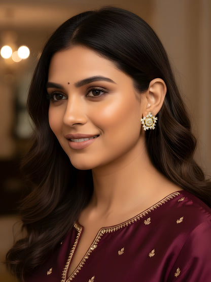 Gold Plated AD Floral Earrings for Women