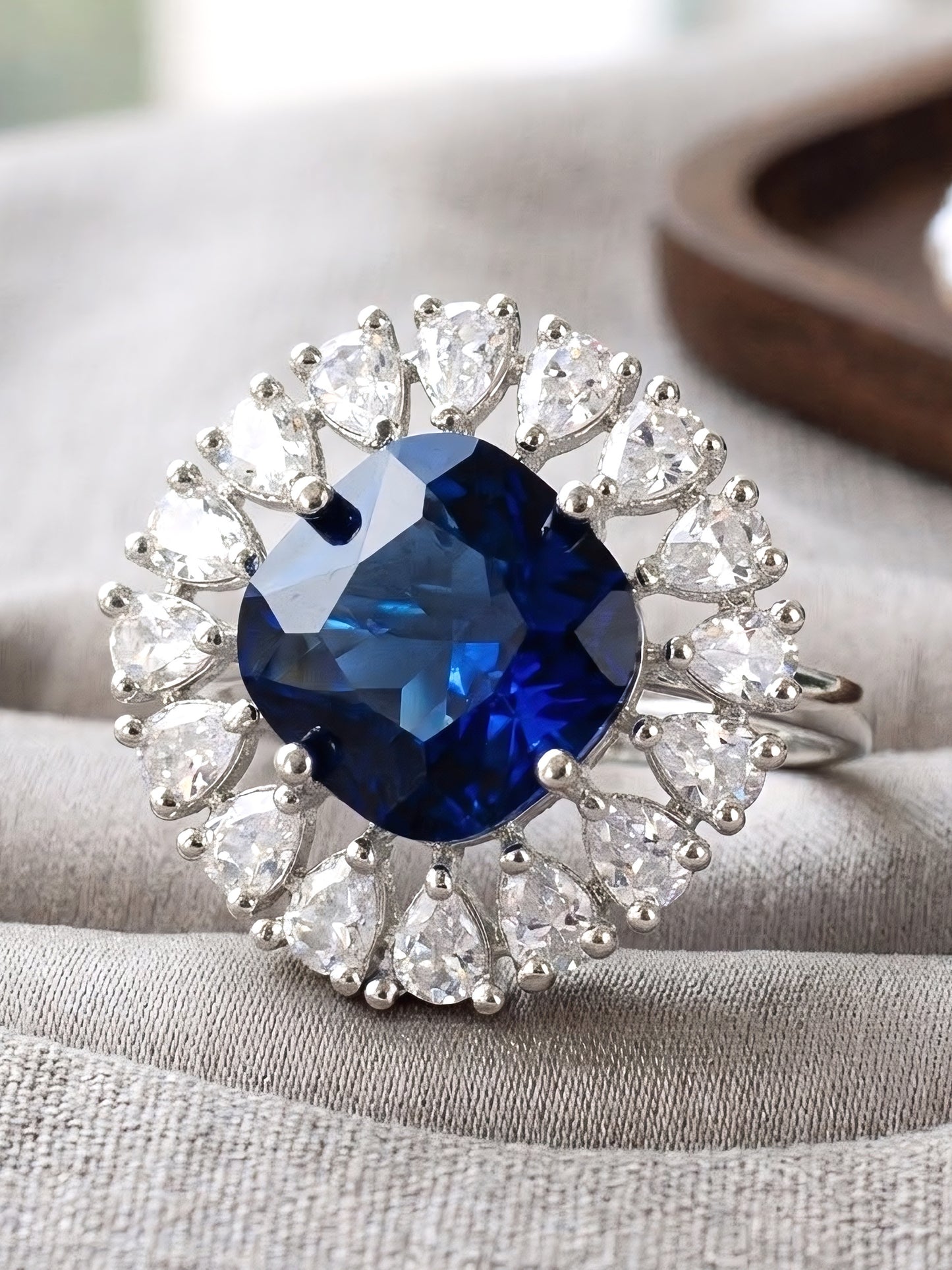Silver Plated Blue AD Finger Ring for Women