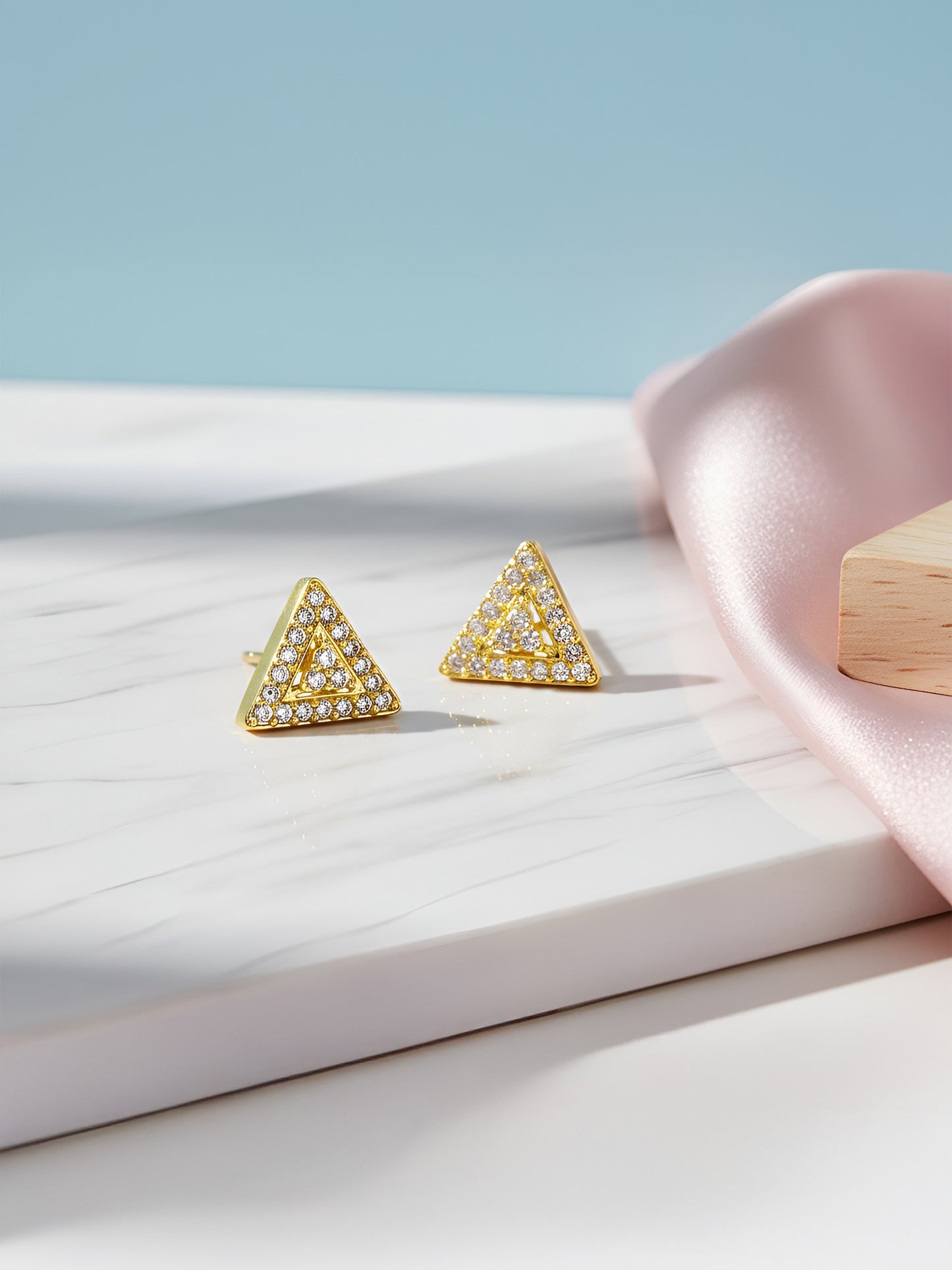 Gold Plated American Diamond Triangular Stud Earrings for women
