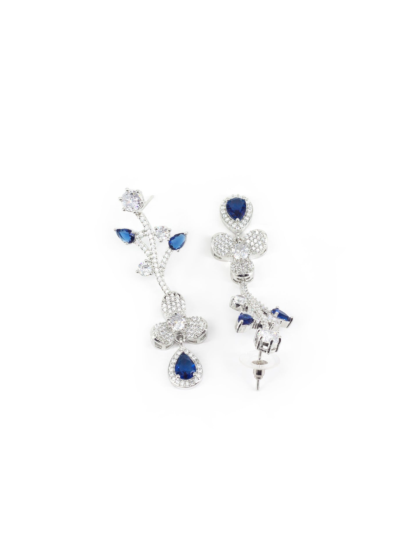 Silver Plated Blue & White American Diamond Designer Jewellery Set