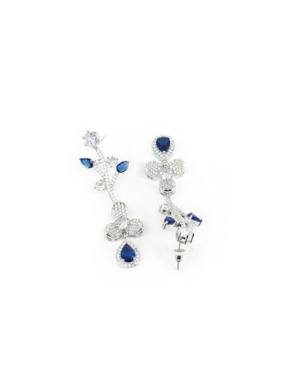 Silver Plated Blue & White American Diamond Designer Jewellery Set