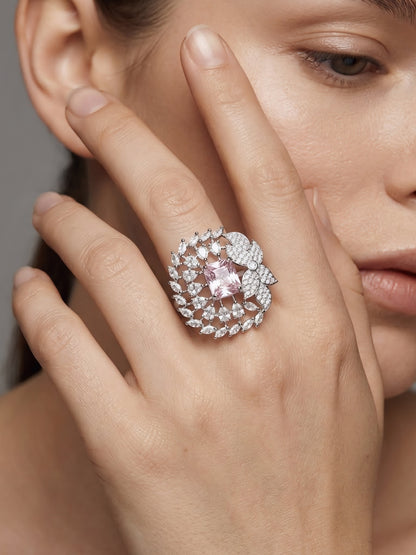 Silver Plated Pink AD Finger Ring for Women