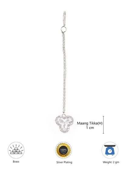 Silver Plated Floral AD Maang Tikka for Women