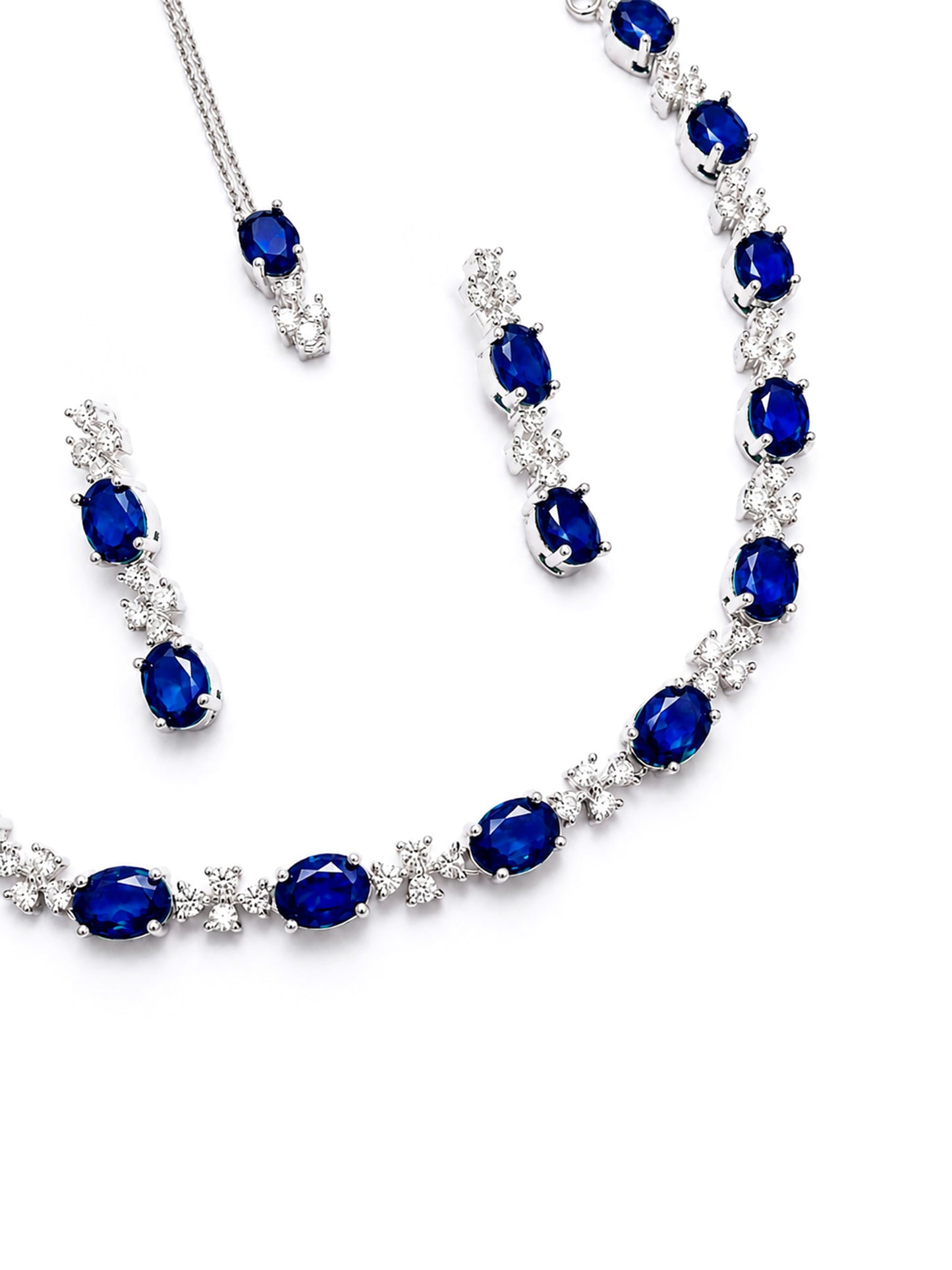 Silver Plated Blue AD Jewellery Set for Women