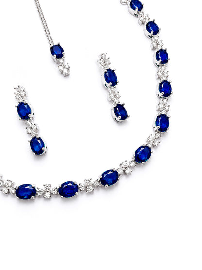 Silver Plated Blue AD Jewellery Set for Women