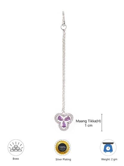 Silver Plated Purple AD Maang Tikka for Women