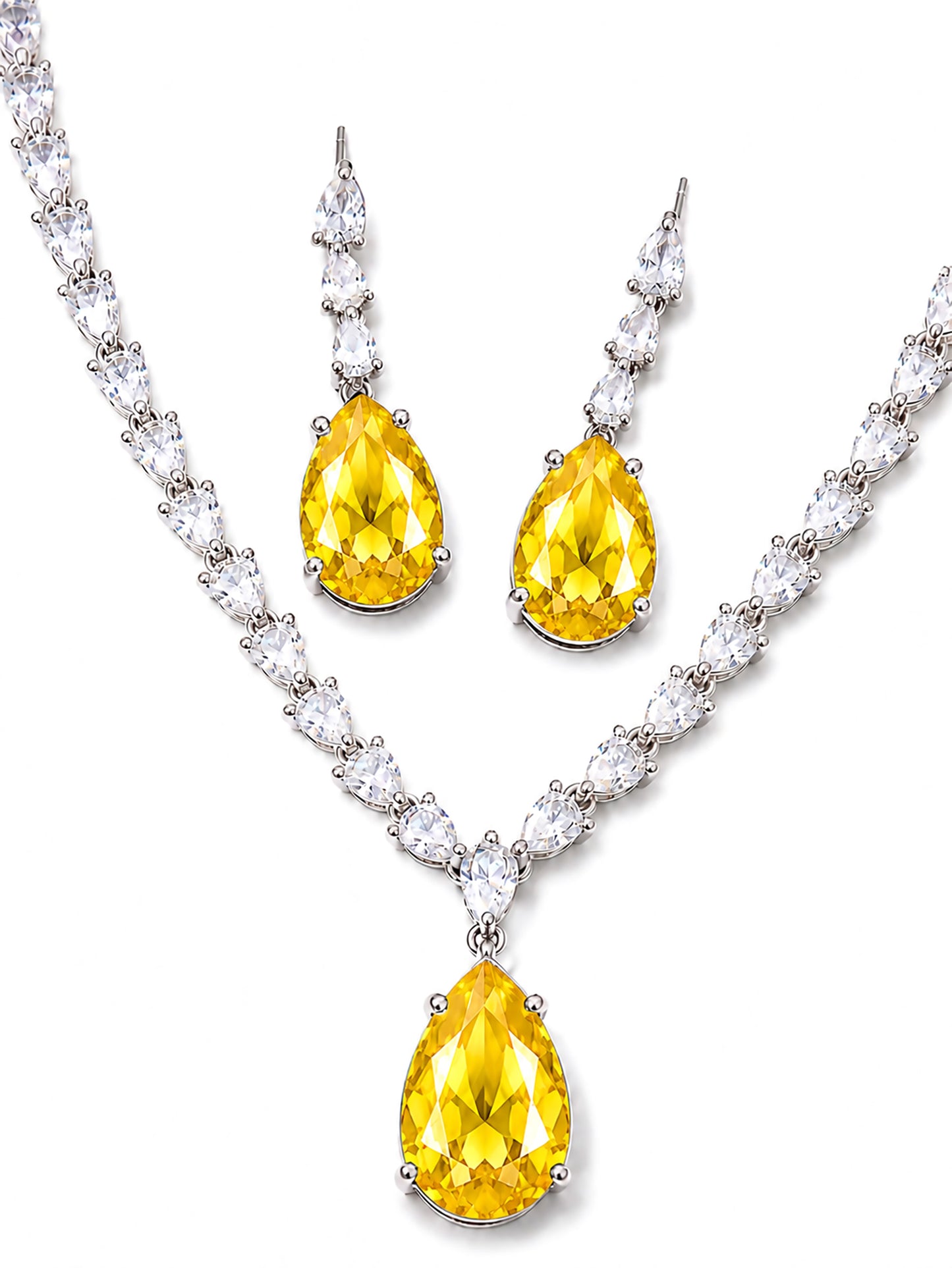 Silver Plated Yellow Teardrop AD Jewellery Set for Women