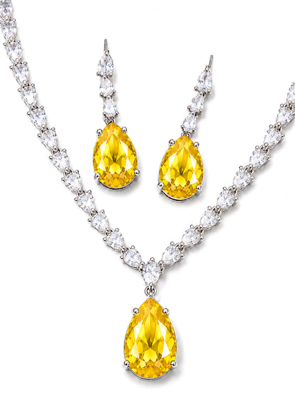 Silver Plated Yellow Teardrop AD Jewellery Set for Women