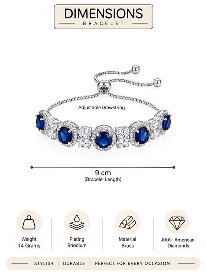 Silver Plated Blue AD Adjustable Bracelet for Women