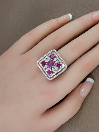 Silver-Plated American-Diamond Studded Adjustable Finger Ring