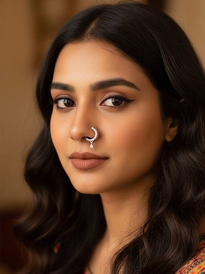 Set of 2 Gold & Silver Plated AD Small Drop Nose ring for Women