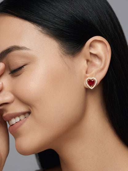 Gold Plated Red AD Heart Earrings for Women