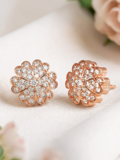 Rose Gold Plated AD Floral Studs for Women