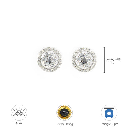 Silver Plated AD Round Stud Earrings for Women