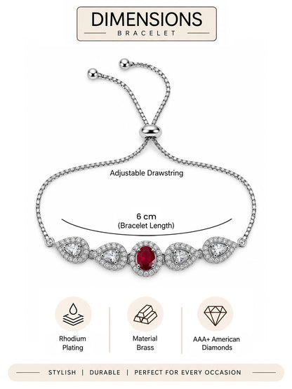 Rhodium Plated Red AD Adjustable Bracelet for Women