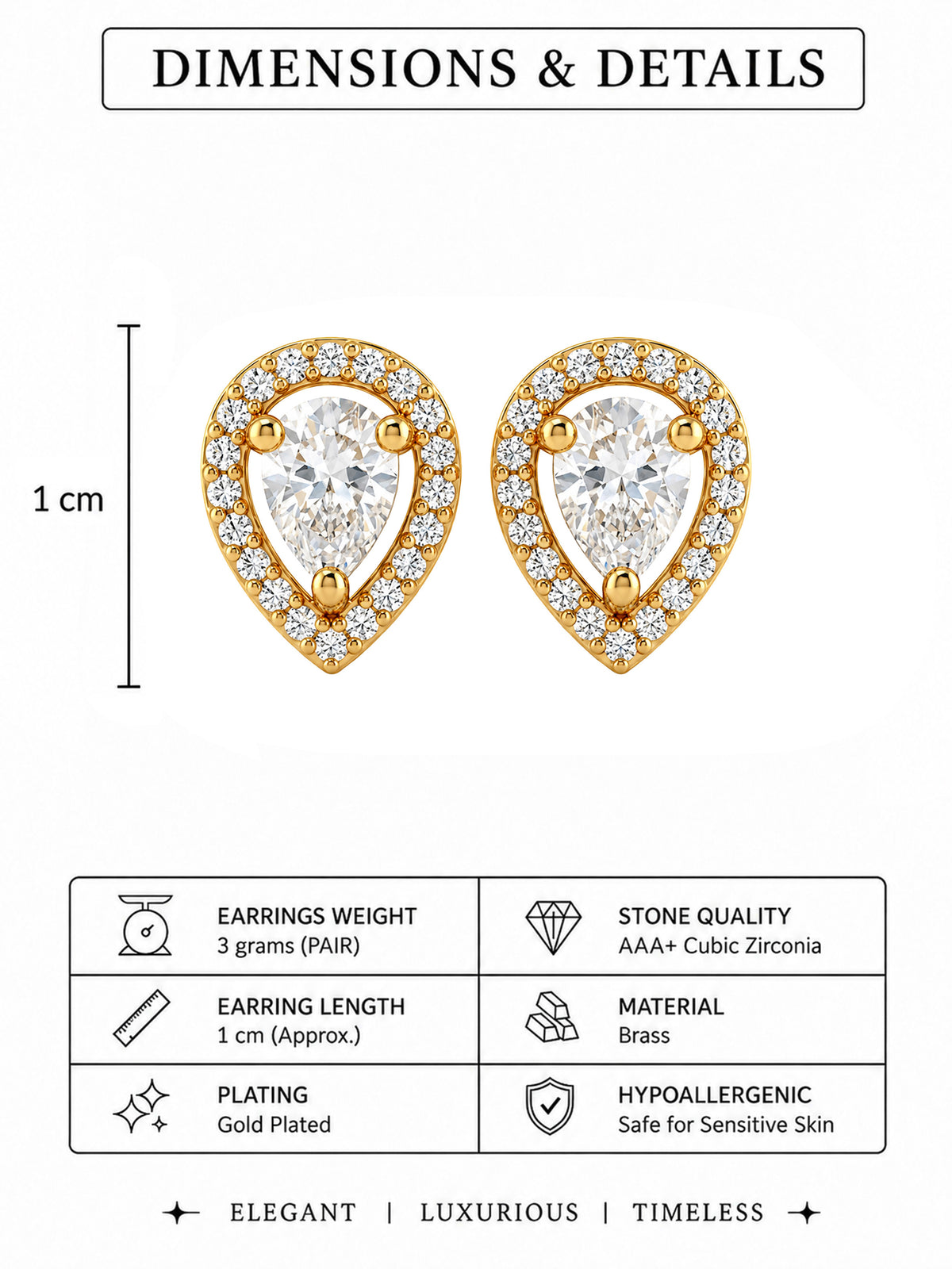 Gold Plated AD Stud Earrings for Women
