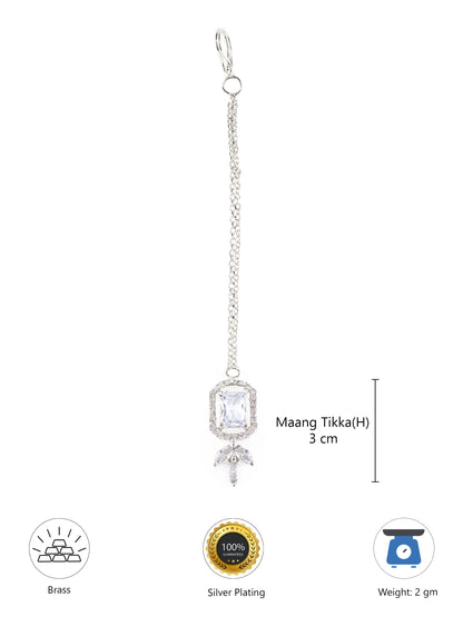 Rhodium Plated AD Maang Tikka for Women