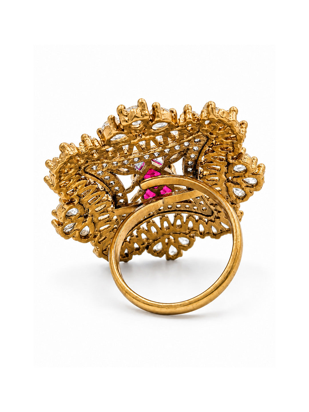 Antique Gold Plated Red AD Finger Ring for Women
