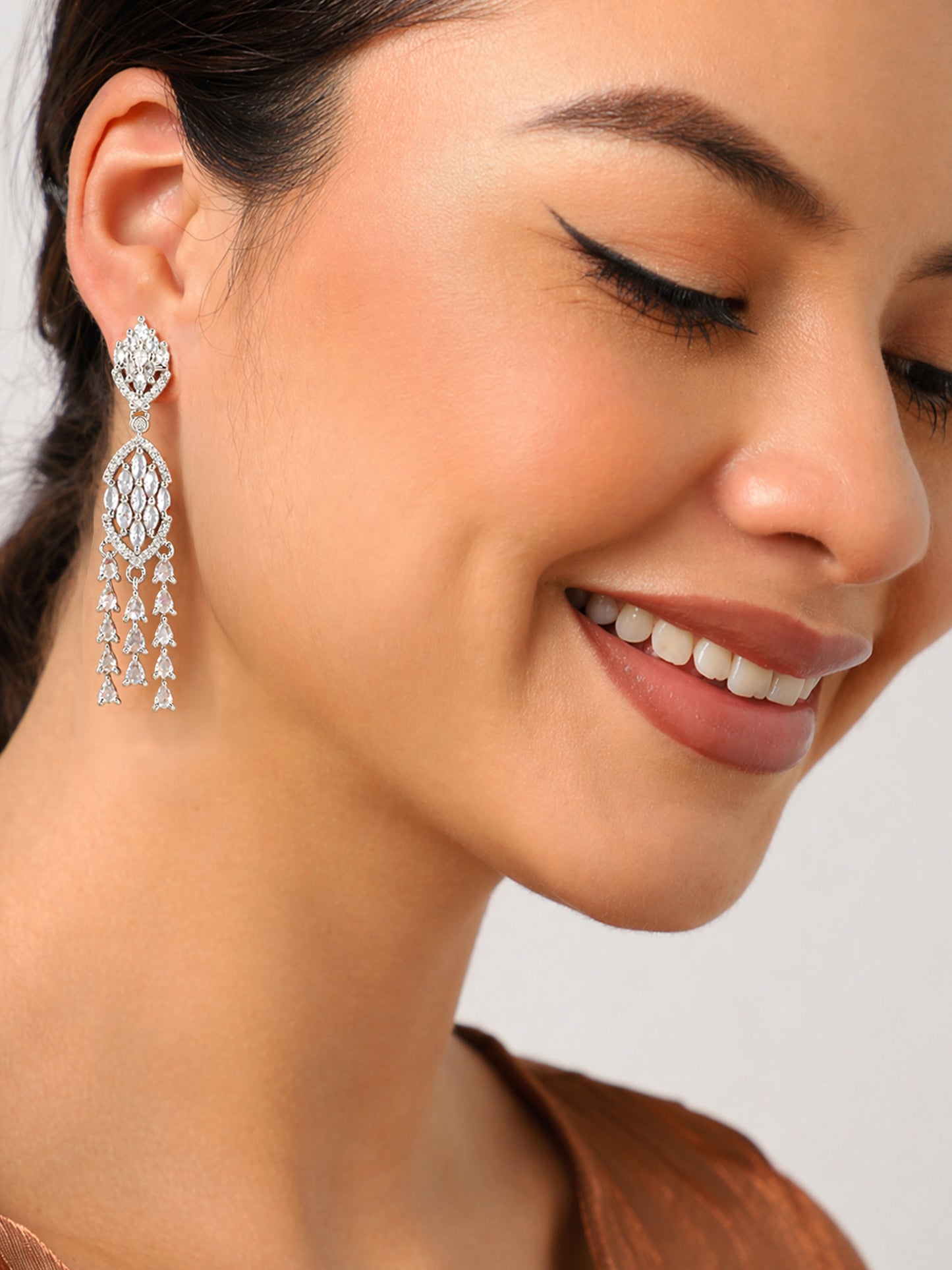 Silver Plated AD Drop Earrings for Women