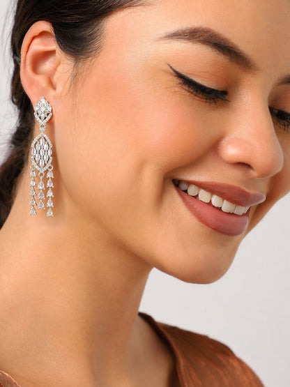 Silver Plated AD Drop Earrings for Women