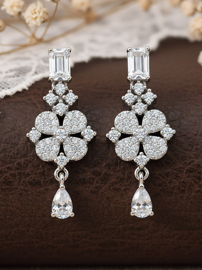 Silver Plated White AD Designer Earrings for Women