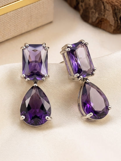 Silver Plated Purple AD Teardrop Earrings for Women