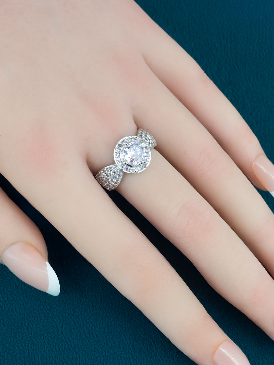Rhodium Plated Solitaire AD Adjustable Trendy Finger Ring