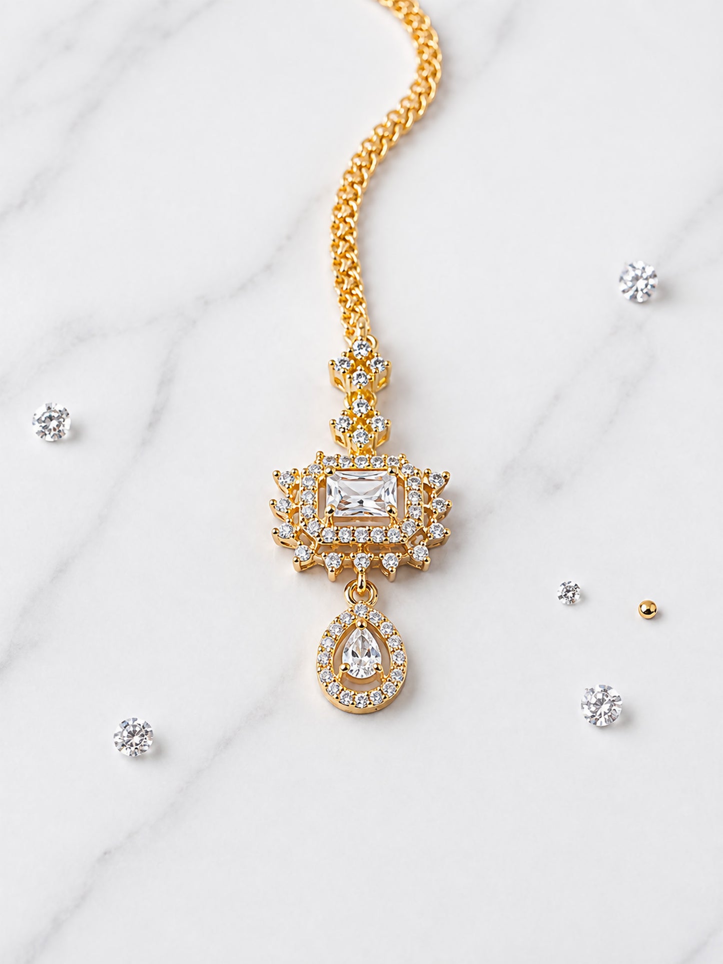 Gold Plated AD Maang Tikka for Women