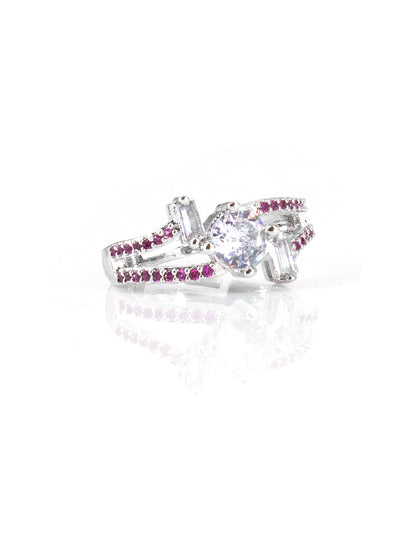 Silver-Plated American-Diamond Studded Adjustable Finger Ring