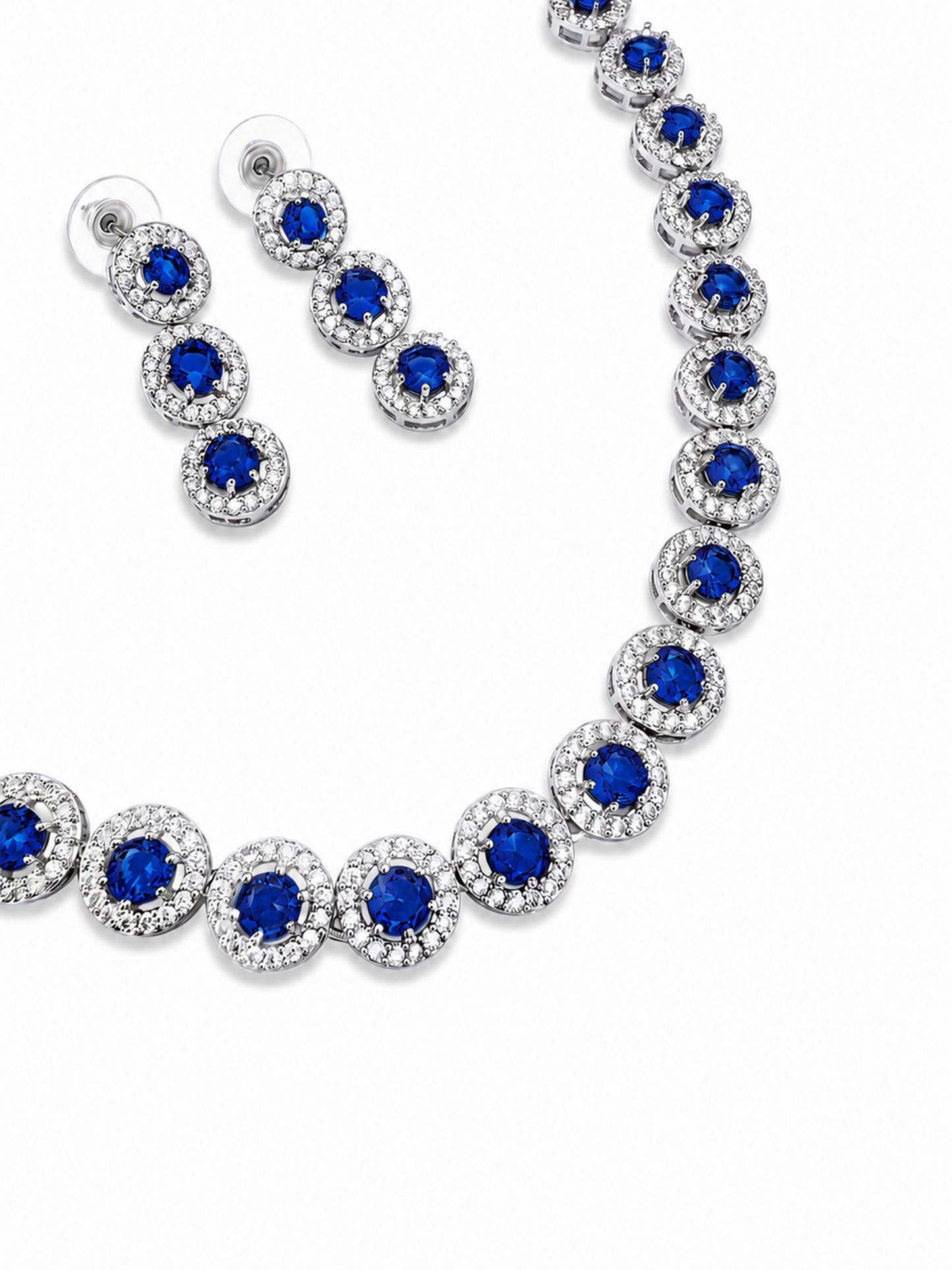 Silver Plated Blue AD Jewellery Set for Women