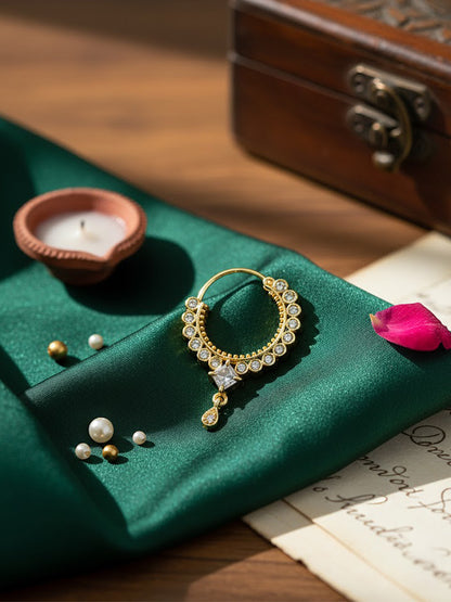 Gold Plated AD Maharashtrian Nose Ring for Women