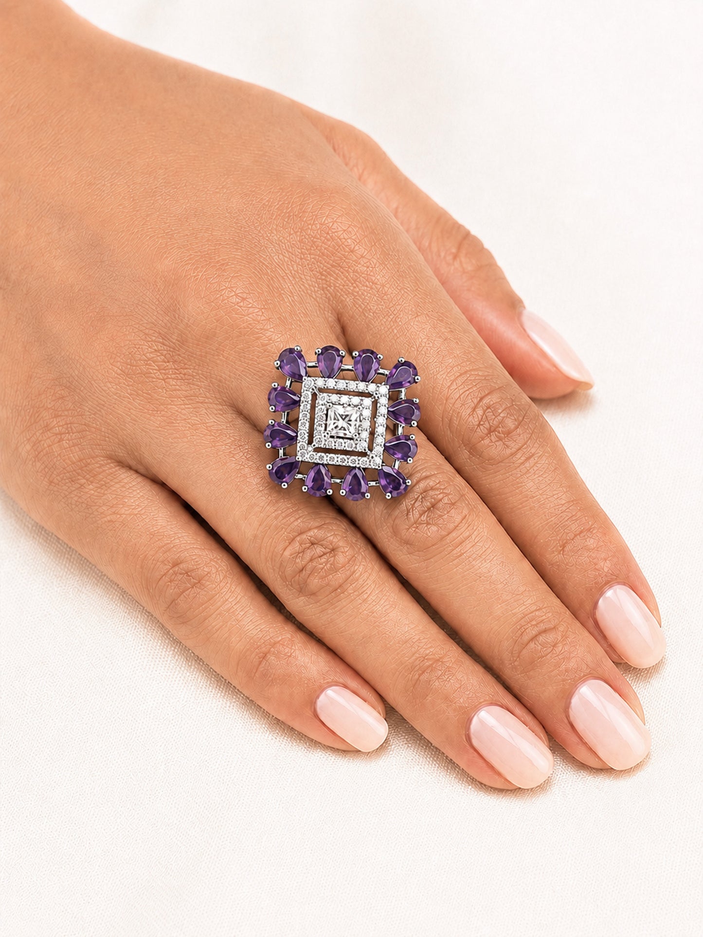 Silver Plated Purple AD Finger Ring for Women