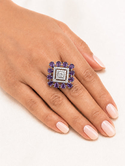 Silver Plated Purple AD Finger Ring for Women