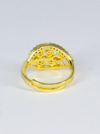 Gold Plated AD Leaf Traditional Adjustable Ring for Women