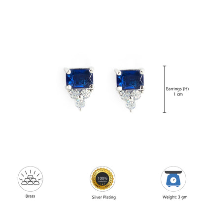 Rhodium Plated Blue AD Studs for Women