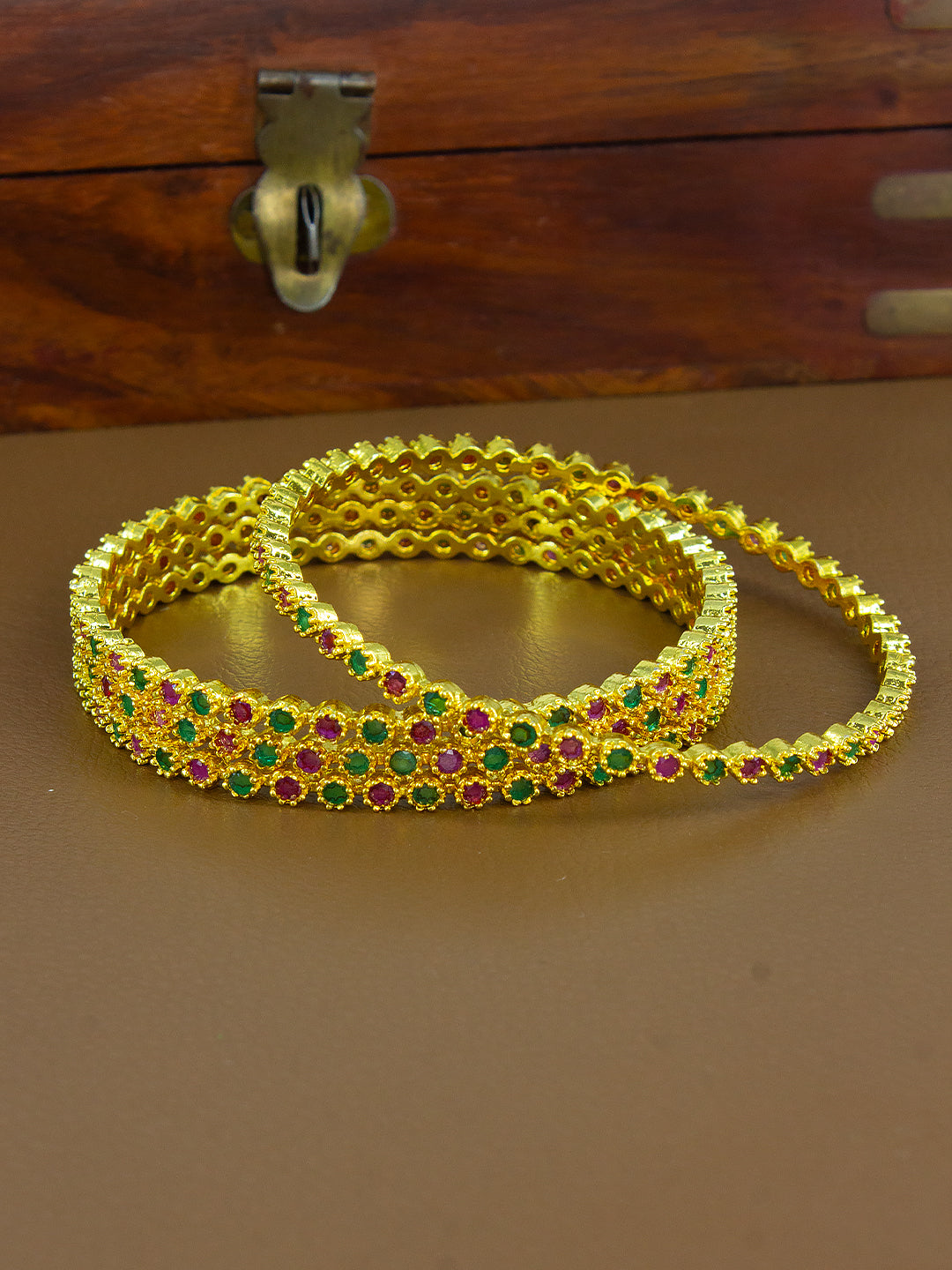 Set Of 4 Gold-Plated American Diamond Studded Bangles