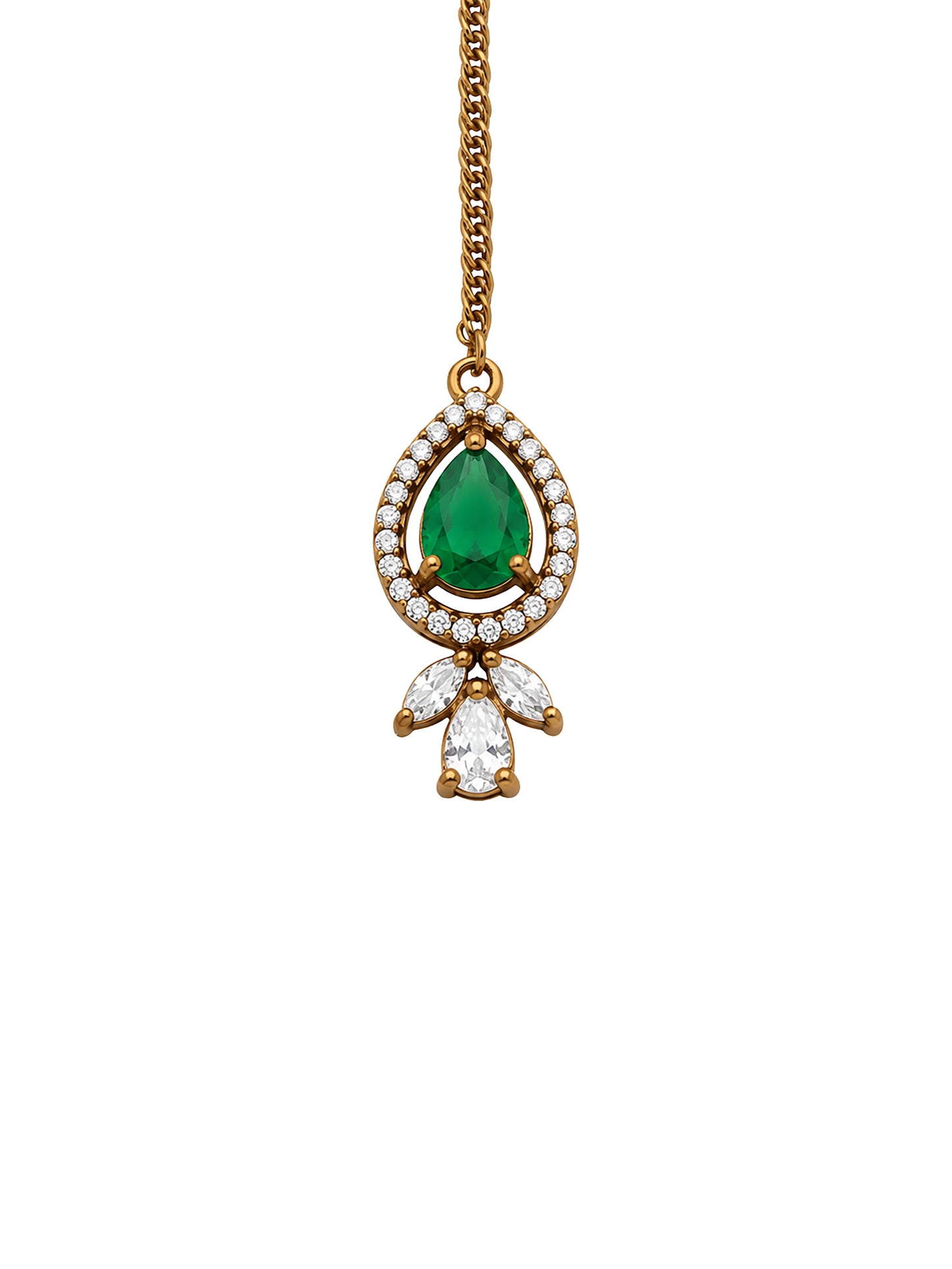 Antique Gold Plated Green AD Maang Tikka for Women