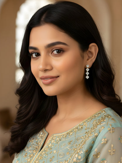 Gold Plated White AD Square Drop Earring for Women