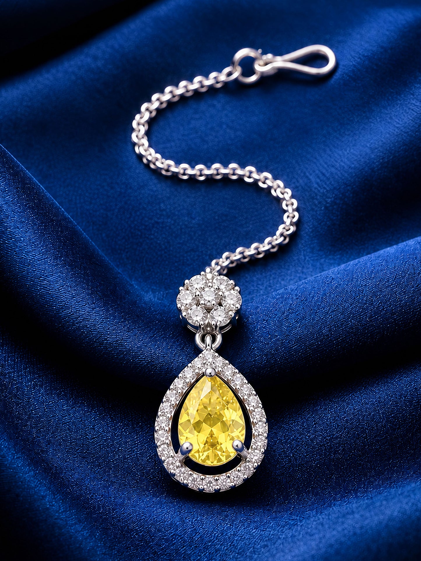 Silver Plated Yellow AD Maang Tikka for Girls