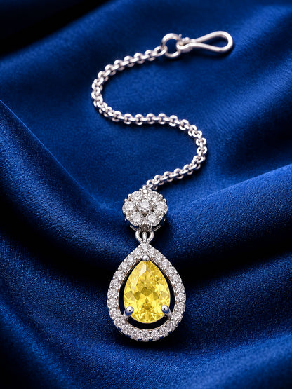 Silver Plated Yellow AD Maang Tikka for Girls