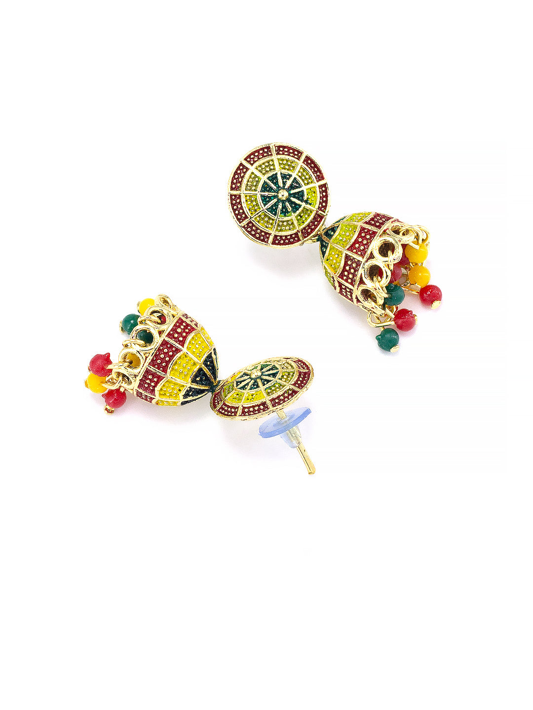 Gold Plated Circular Multi Color Artificial Beaded Jhumki Earrings