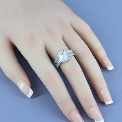 Silver Plated White American Diamond Adjustable Ring for Women