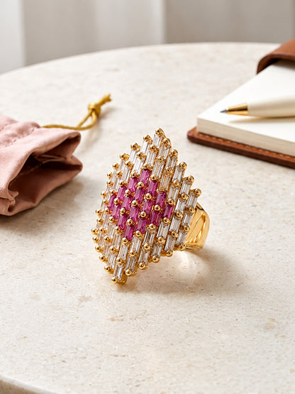 Gold Plated Pink AD Finger Rings for Women