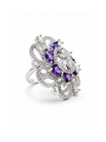 Silver Plated Purple AD Finger Ring for Women