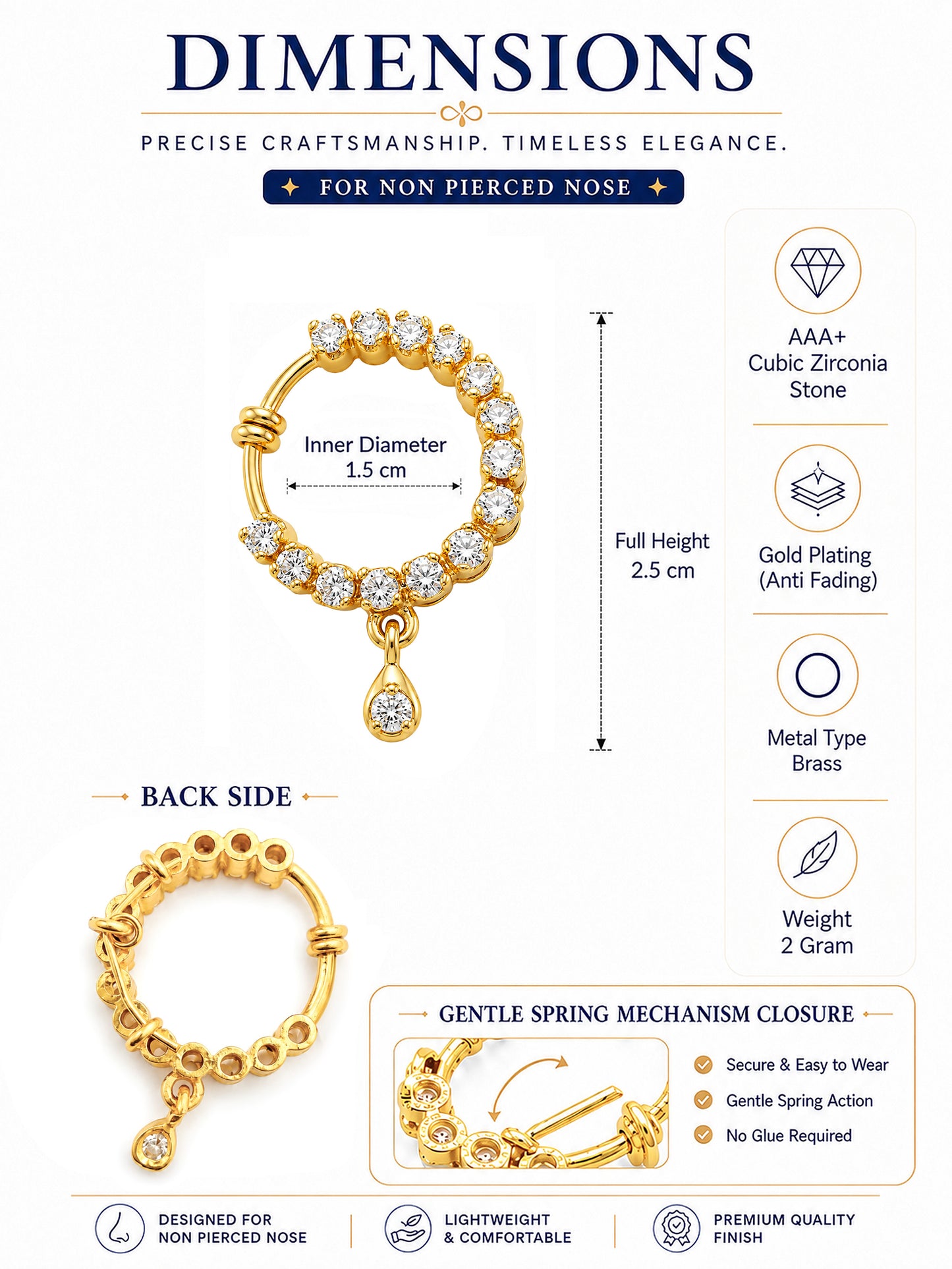 Gold Plated AD Small Nosering for Women