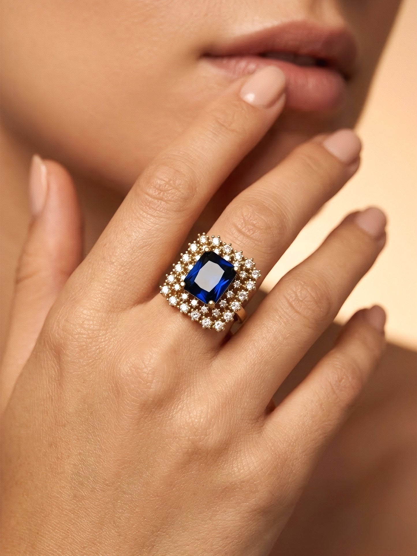 Gold Plated Blue AD Adjustable Ring for Women