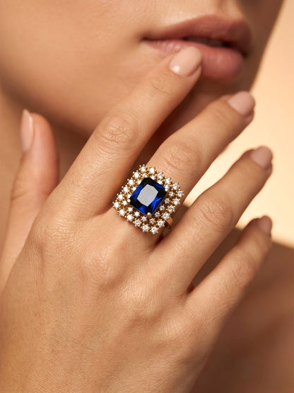 Gold Plated Blue AD Adjustable Ring for Women