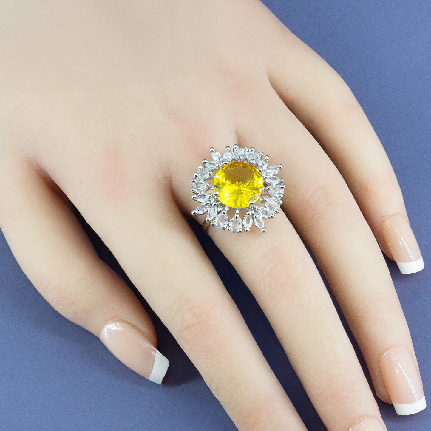 Silver Plated Yellow AD Finger Ring for Women