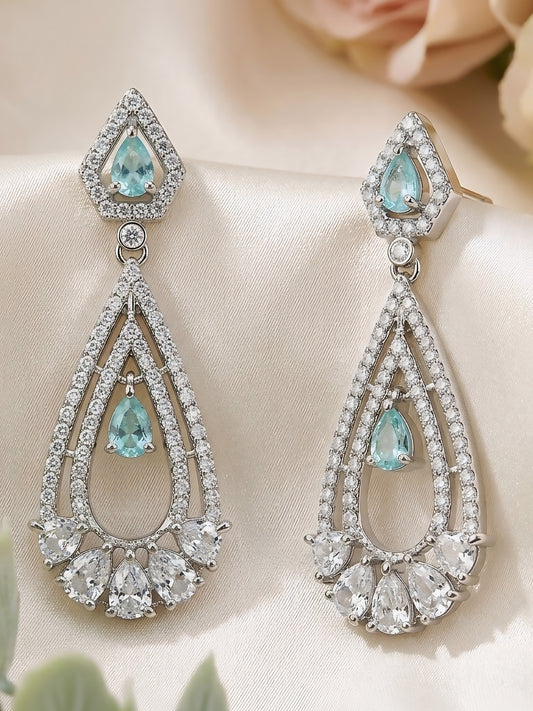 Silver Plated Green American Diamond Earrings for Women